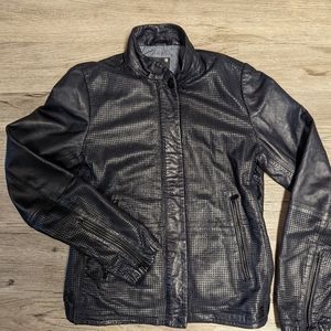 Stunning G-Star women's perforated leather JKT in deep blue size s